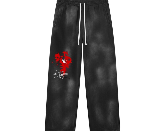KIING MODE “Aesthetic” Unisex Sunfaded Wide Leg Fleece Sweatpants with Graphic Print