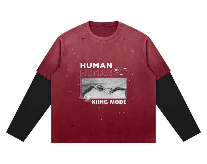 KIING MODE Unisex "Human vs. Human" Vintage Wash Distressed Layer T-Shirt