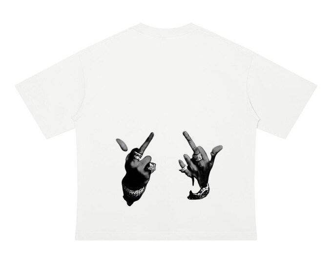 KIING MODE Unisex "Middle Finger" Drop Shoulder Cotton T-Shirt