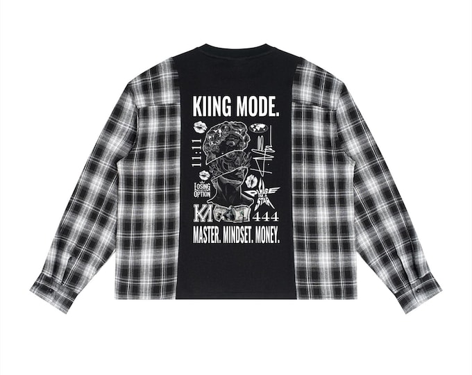 KIING MODE Unisex " Touching Hands" Plaid Panel Long Sleeve T-Shirt