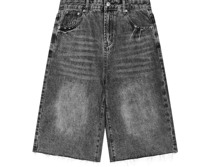 KIING MODE "KM" Men’s Vintage Wide Leg Denim Shorts