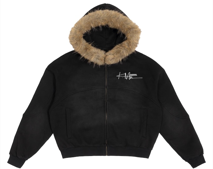 KIING MODE "Signature" Sun Fade Boxy Detachable Fur Hoodie
