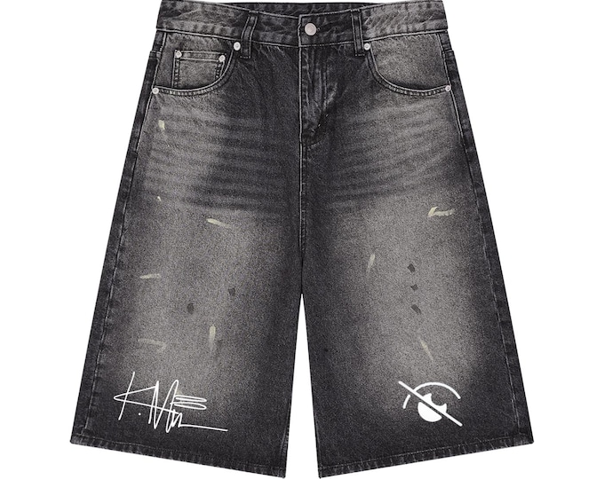 KIING MODE Men’s "Hide" Vintage Wash Wide Leg Denim Shorts