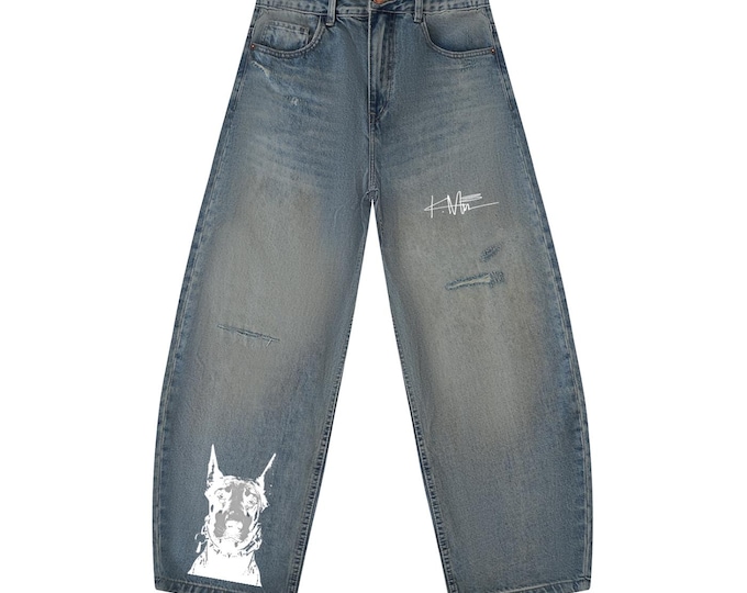 KIING MODE "Dog" Men's Distressed Barrel Leg Jeans