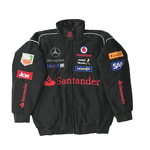men&#39;s Vintage F1 Jacket Mercedes Benz Santander Bomber Racing Jacket