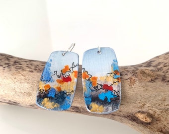Handmade Paper Earrings Dangly-Wearable Art Jewellery-Abstract Paper Jewellery-Contemporary Paper Earrings-Handmade Designer Paper Jewellery