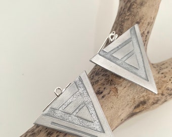 Aluminium Dangly Earrings- Etched Silver Earrings-Abstract Patterned Jewellery-Contemporary Patterned Jewellery