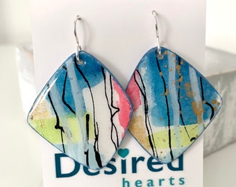 Handmade Paper Earrings Dangly-Wearable Art Jewellery-Abstract Paper Jewellery-Contemporary Paper Earrings-Handmade Designer Paper Jewellery