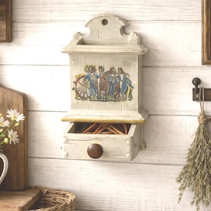Farmhouse Kitchen Decor Antique Ceramic Wall Match Holder Victorian Transferware