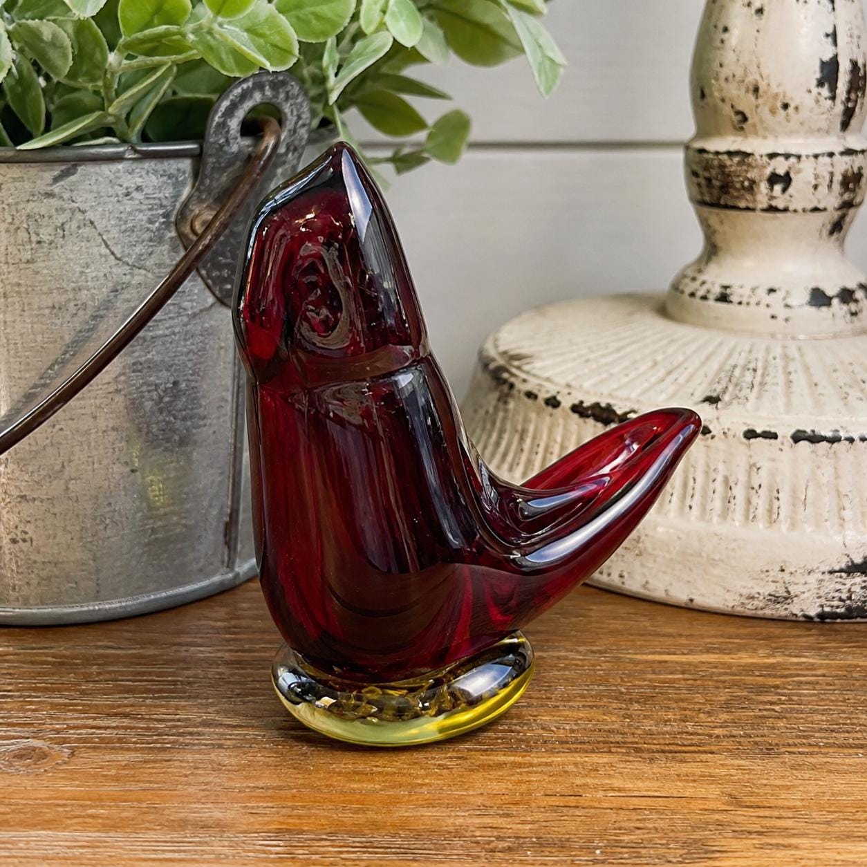 Vintage Red Glass Bird - Etsy