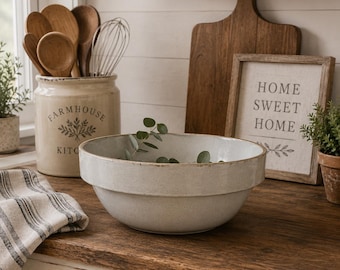 Vintage Gray Enamelware Mixing Bowl Farmhouse Kitchen Primitive Rustic Decor