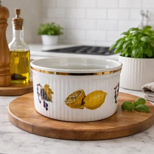 Royal Worcester Evesham Gold Soufflé Bowl: 7" Vintage Porcelain Bakeware