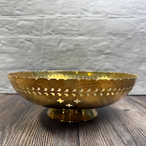 Vintage Brass Pedestal Bowl: Etched Boho Home Decor