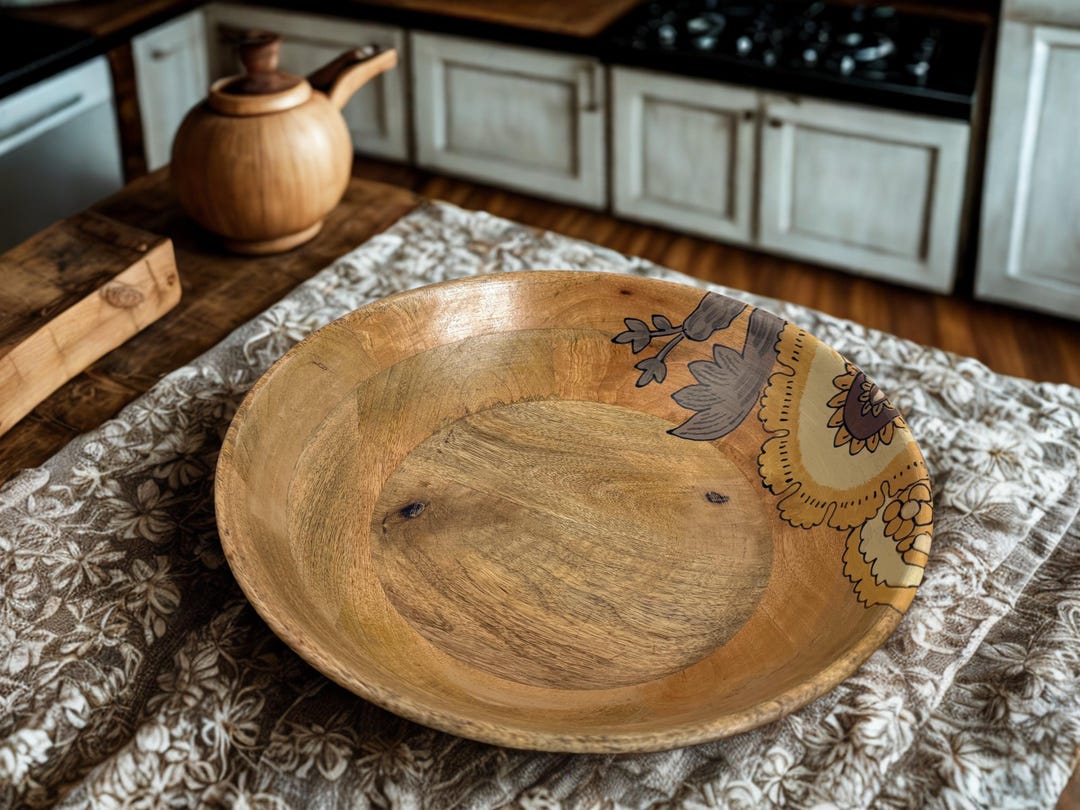 Vintage Hand-painted Wooden Bowl: Rustic Cottagecore Farmhouse Decor - Etsy