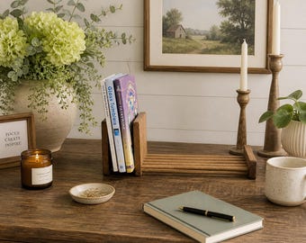 Farmhouse Wooden Book Stand Expandable Desk Organizer Vintage Wood Book Holder Rack
