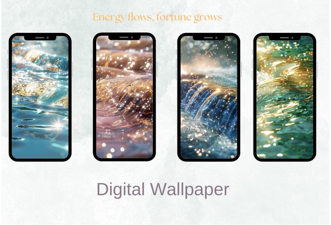 Flowing Water Wealth Energy Wallpaper Set of 4 Zen Spiritual Lucky ...