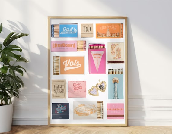 University of Tennessee Matchbook Art Digital Download – Knoxville Collage, Dorm Decor, UT Vols Wall Art, Tennessee Home Decor, Gift