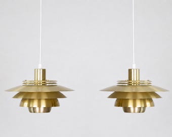 Pair of Danish vintage pendant lamps Dania by Kurt Wiborg, Jeka, 1980s