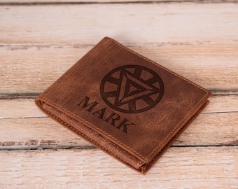 Ironman Inspired Leather Wallet – Personalized Engraved Wallet for Men, Superhero Gift