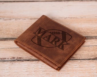 Football Fan Wallet Leather Bifold: Personalized Engraved Mens Accessories