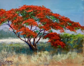 Royal Poinciana Ruby Red Landscape Art Print
