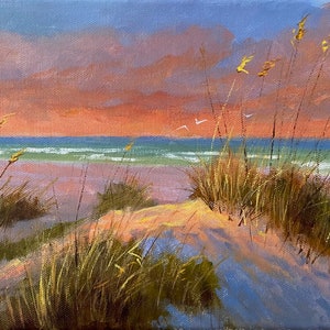 Coastal Sunset over Sand Dunes Art Print.