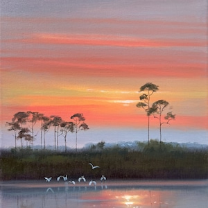 Florida Sunset and Wildlife Landscape Art Print.