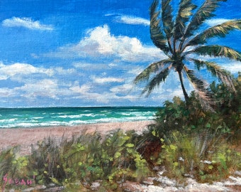 Florida Seascape and Palm Coastal Art Print