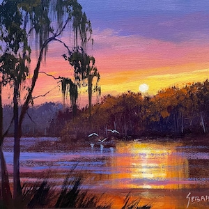 Florida Sunset on Cypress River Landscape Art Print