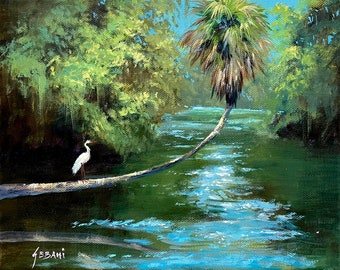 Florida River and Wildlife Landscape Art Print by Karim Gebahi