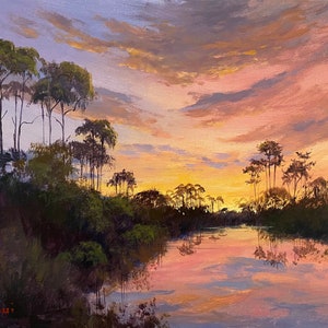 Florida Sunset among the Pines Landscape Art Print.