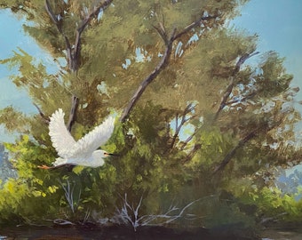 Florida Wildlife Egret animal painting Wall Art Print!