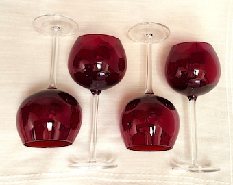 Elegant Balloon Shaped Red Wine Glasses Clear Stem set of 4