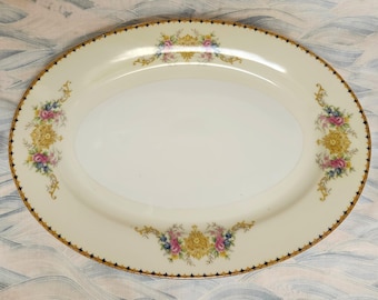 Imperial China Komatsu Japan 12" Oval Serving Platter with Floral and Geometric Border