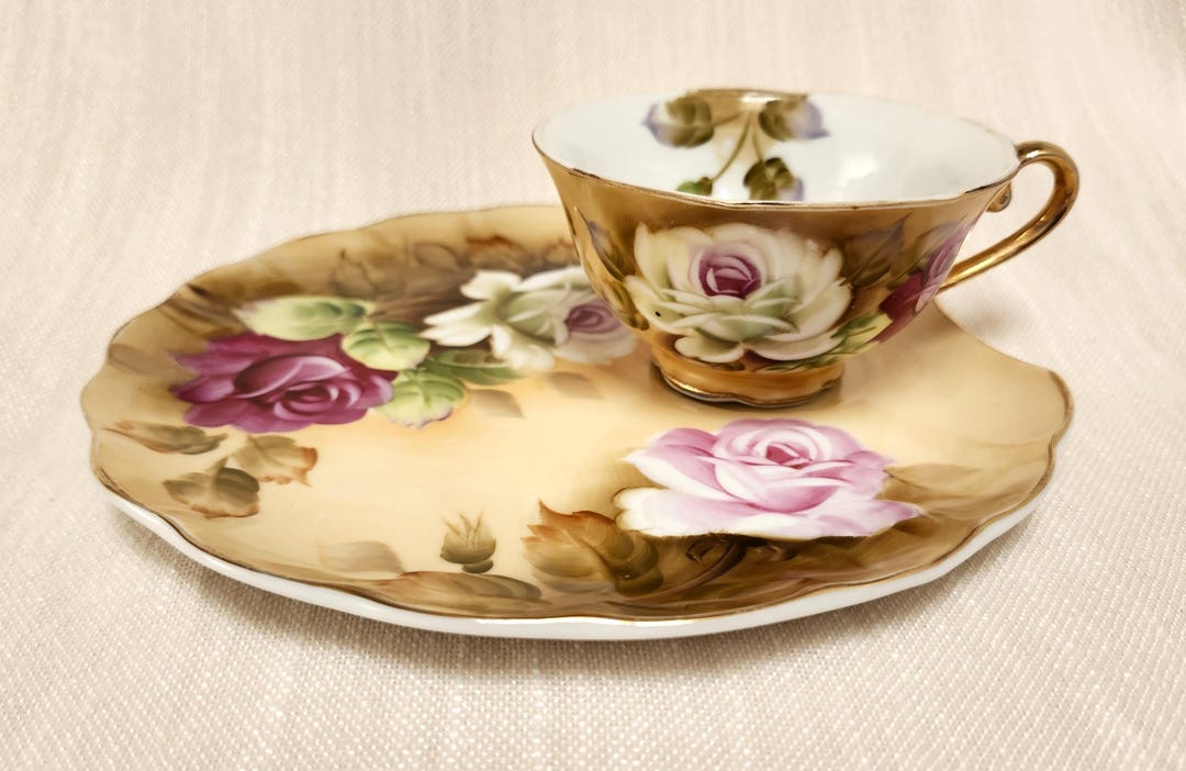 Lefton China Roses Lefton China NE1864 Floral Snack Plate and Teacup Hand Painted Roses ...