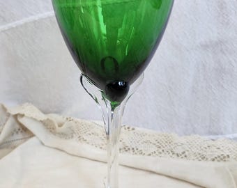 Verre à vin/gobelet à eau de Murano Vert, tige pétale, verre artistique soufflé à la main, Italie