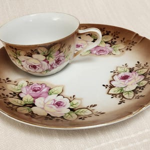 Vintage Snack Plate and Tea Cup Ucagco Rose China Hand Painted Japan
