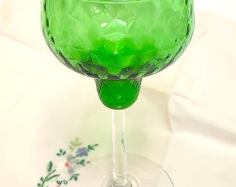 Emerald Green Empoli Style Margarita Glass in Optic Diamond Pattern