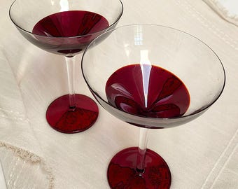 Pier 1 Vintage Martini Cocktail Glasses Elemental Red and Clear, set of 2