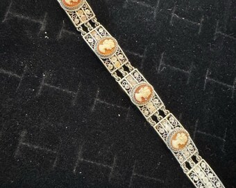 Bracelet camée en argent filigrane 800 vintage