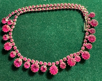 Pink Rhinestone 16” Vintage Necklace