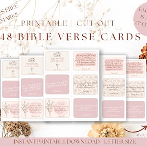48 tarjetas con versículos bíblicos alentadores ~ Tarjetas de las Escrituras imprimibles digitalmente ~ Estudio bíblico ~ Tablero de oración ~ Floral ~ Tarjetas de oración digitales ~ Tablero de visión