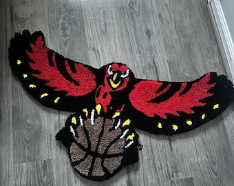 Alfombra tejida a mano de los Atlanta Hawks – Decoración para aficionados de la NBA – Alfombra deportiva – Alfombra de área hecha a mano de 2x3