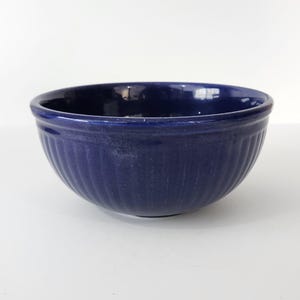 Cobalt Blue Stoneware Mixing Bowl Ceramic Ribbed Design Modern Farmhouse Blue Kitchen 8&quot; Pottery Bowl Kitchenware Dark Blue Serving Bowl