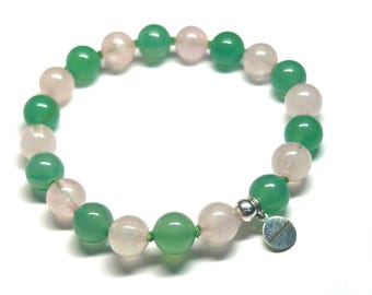 strawberry matcha: Natural Rose quartz and Aventurine bracelet
