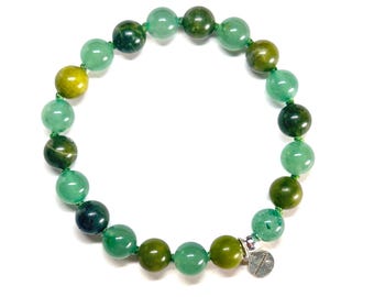 classic matcha: Green Jade and Aventurine Hand knotted bracelet