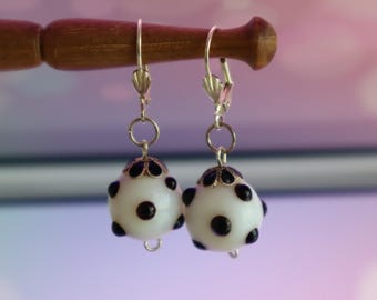 Art Glass Drop Polka Dot Sterling Earrings
