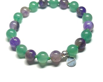 lavender matcha: Amethyst & Aventurine Hand knotted bracelet