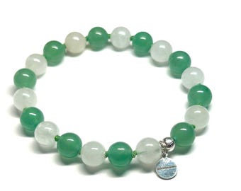 coconut breeze matcha: Natural White Agate Aventurine Hand Knotted bracelet