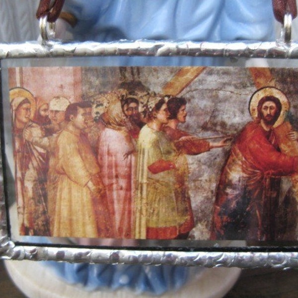 Prayer for all who carry their Cross Glass Wall Art Hand Soldered Holy Card